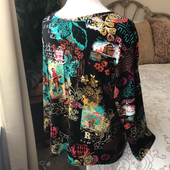 Very fun design. Investments polyester 3/4 sleeve women’s top. Size XL - Picture 2 of 5